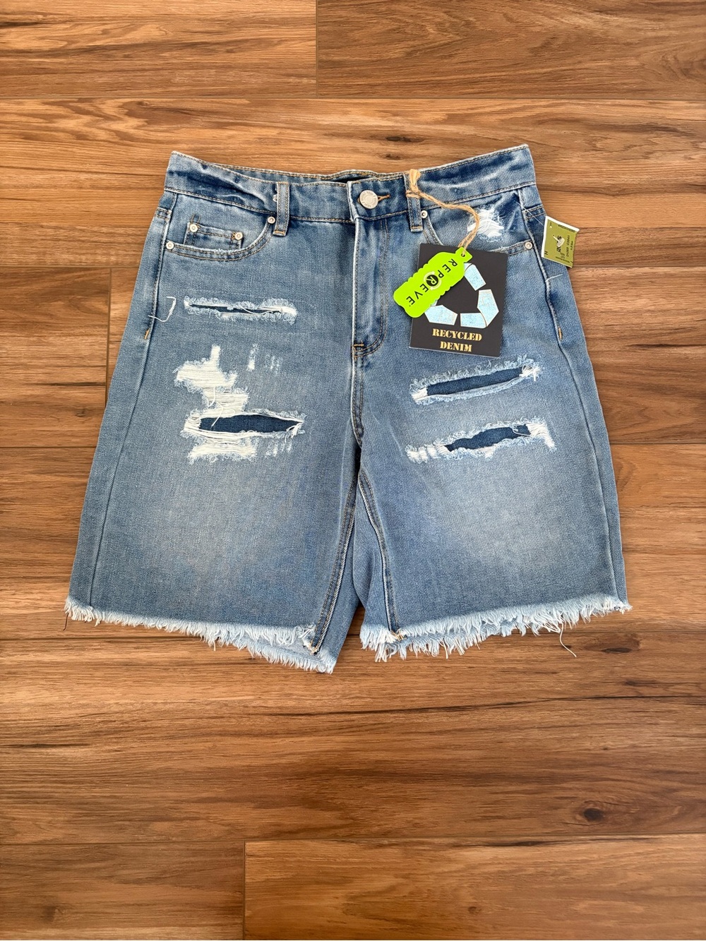 Indigo Rein Light Blue Distressed Denim Bermuda Shorts